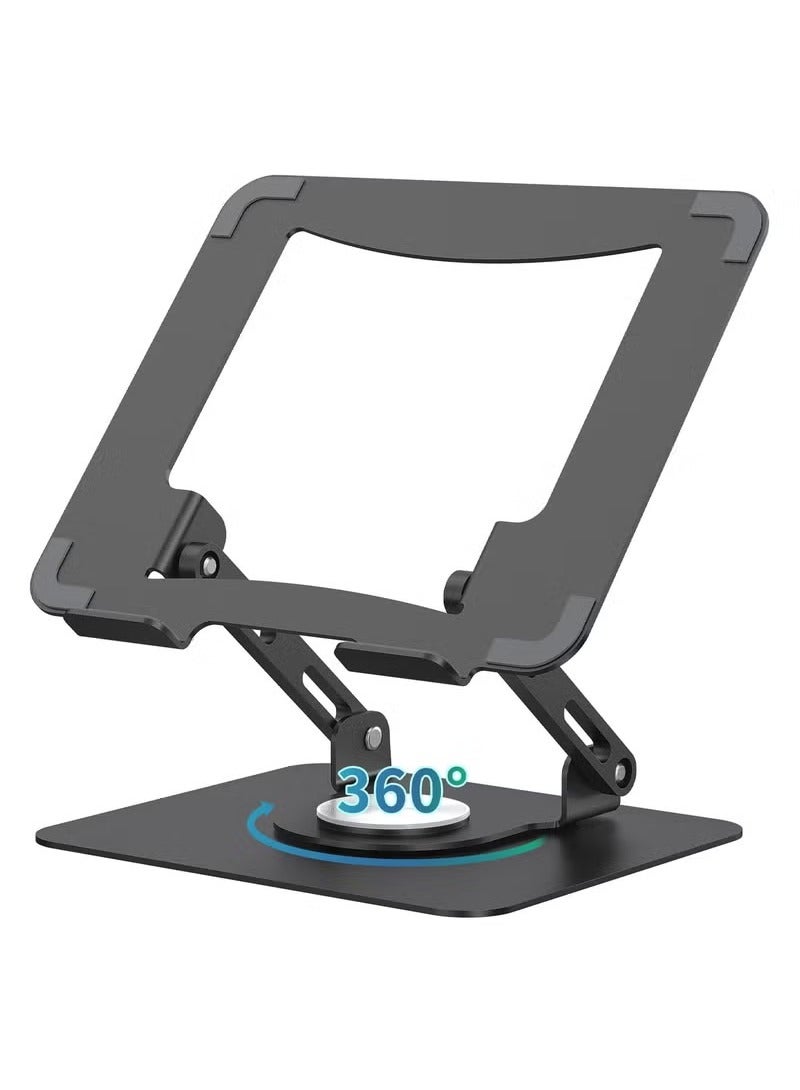 عربست حامل كمبيوتر محمول بقاعدة دوارة 360 درجة، حامل كمبيوتر محمول مريح للمكتب، حامل كمبيوتر محمول متعدد الزوايا قابل للتعديل، حامل كمبيوتر محمول قابل للطي، حامل معدني ثابت يدعم الكمبيوتر المحمول 10-15.6 بوصة، أسود - Image 1
