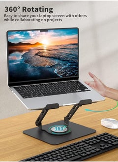 عربست حامل كمبيوتر محمول بقاعدة دوارة 360 درجة، حامل كمبيوتر محمول مريح للمكتب، حامل كمبيوتر محمول متعدد الزوايا قابل للتعديل، حامل كمبيوتر محمول قابل للطي، حامل معدني ثابت يدعم الكمبيوتر المحمول 10-15.6 بوصة، أسود  - Image 2