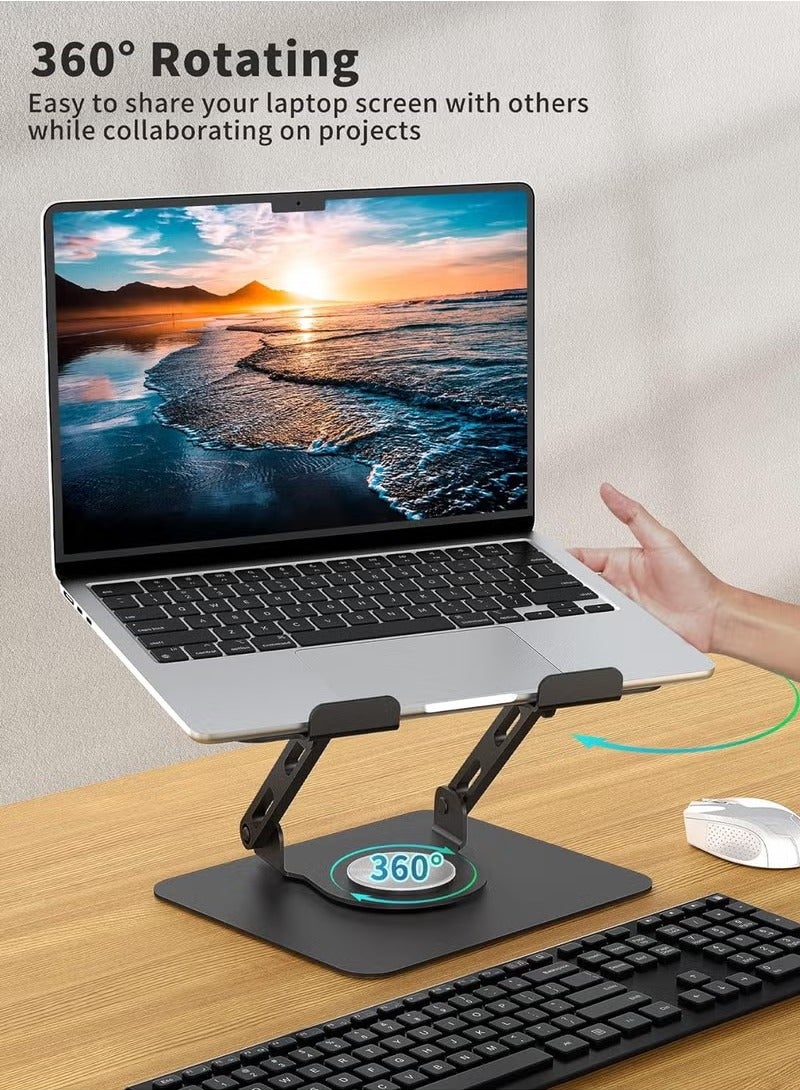 عربست حامل كمبيوتر محمول بقاعدة دوارة 360 درجة، حامل كمبيوتر محمول مريح للمكتب، حامل كمبيوتر محمول متعدد الزوايا قابل للتعديل، حامل كمبيوتر محمول قابل للطي، حامل معدني ثابت يدعم الكمبيوتر المحمول 10-15.6 بوصة، أسود - Image 2