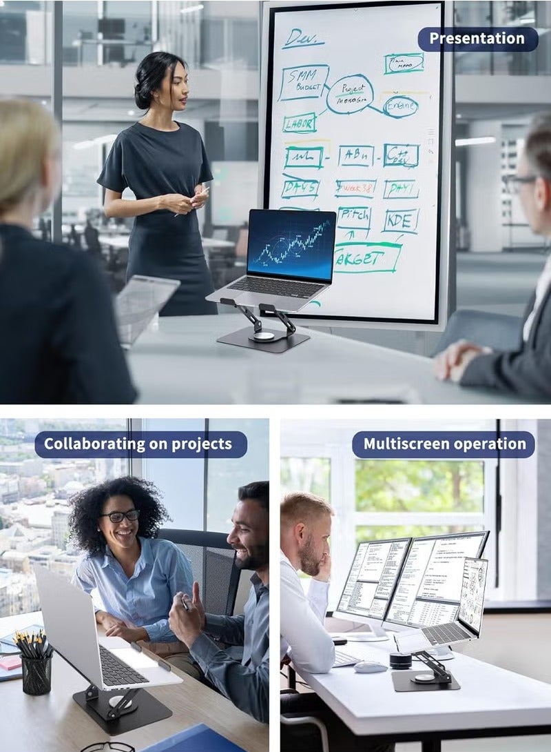 عربست حامل كمبيوتر محمول بقاعدة دوارة 360 درجة، حامل كمبيوتر محمول مريح للمكتب، حامل كمبيوتر محمول متعدد الزوايا قابل للتعديل، حامل كمبيوتر محمول قابل للطي، حامل معدني ثابت يدعم الكمبيوتر المحمول 10-15.6 بوصة، أسود - Image 3