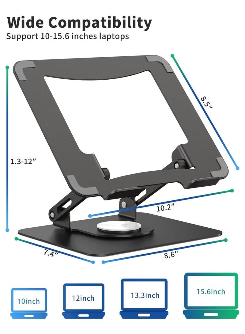 عربست حامل كمبيوتر محمول بقاعدة دوارة 360 درجة، حامل كمبيوتر محمول مريح للمكتب، حامل كمبيوتر محمول متعدد الزوايا قابل للتعديل، حامل كمبيوتر محمول قابل للطي، حامل معدني ثابت يدعم الكمبيوتر المحمول 10-15.6 بوصة، أسود - Image 4