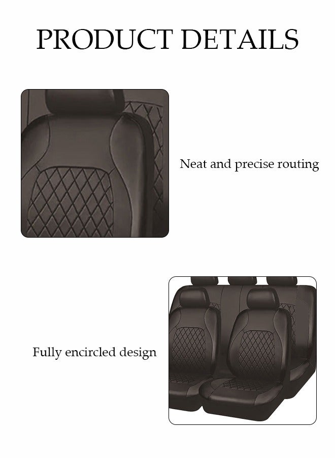 DUNISO Nine-Piece Set Of Five-Seat Car Seat Covers, Black - Front And Rear Split Bench Seat Protection, Single-Line Diamond Quilting Embroidery Bracket Leather Pu Leather, Easy To Install, Front Seat Cover With Matching Rear Seat Cover, Car Seat Protector  - Image 3