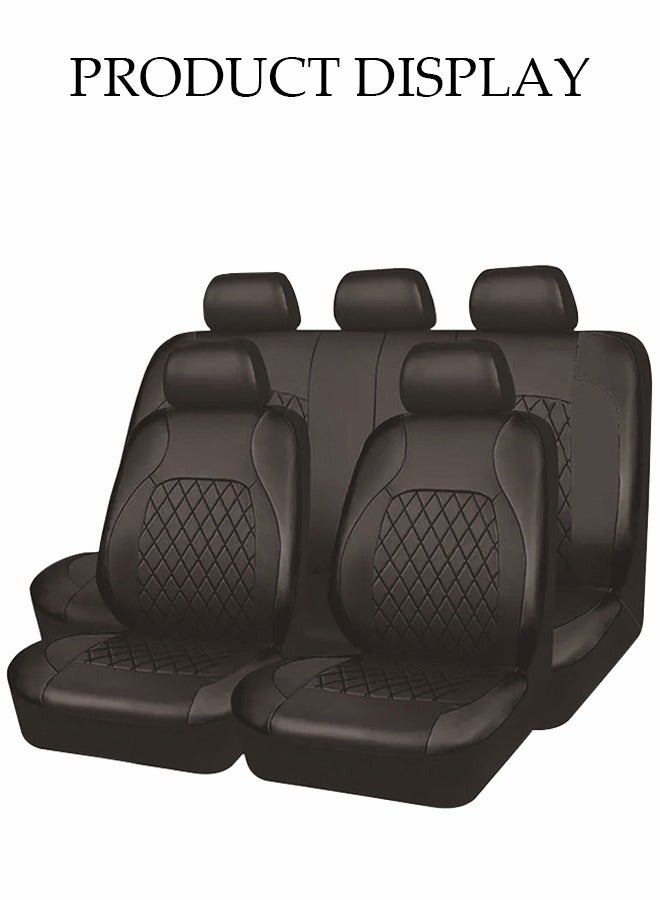 DUNISO Nine-Piece Set Of Five-Seat Car Seat Covers, Black - Front And Rear Split Bench Seat Protection, Single-Line Diamond Quilting Embroidery Bracket Leather Pu Leather, Easy To Install, Front Seat Cover With Matching Rear Seat Cover, Car Seat Protector  - Image 4