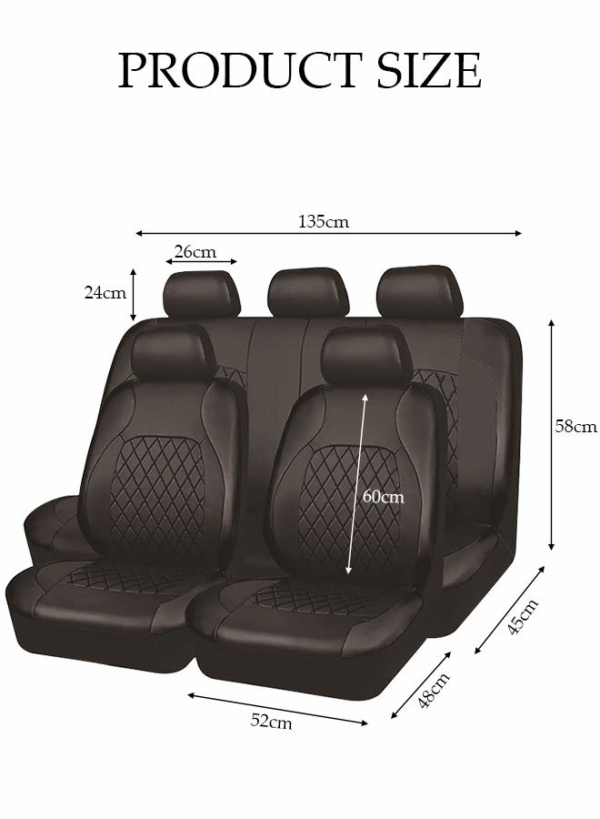 DUNISO Nine-Piece Set Of Five-Seat Car Seat Covers, Black - Front And Rear Split Bench Seat Protection, Single-Line Diamond Quilting Embroidery Bracket Leather Pu Leather, Easy To Install, Front Seat Cover With Matching Rear Seat Cover, Car Seat Protector  - Image 2