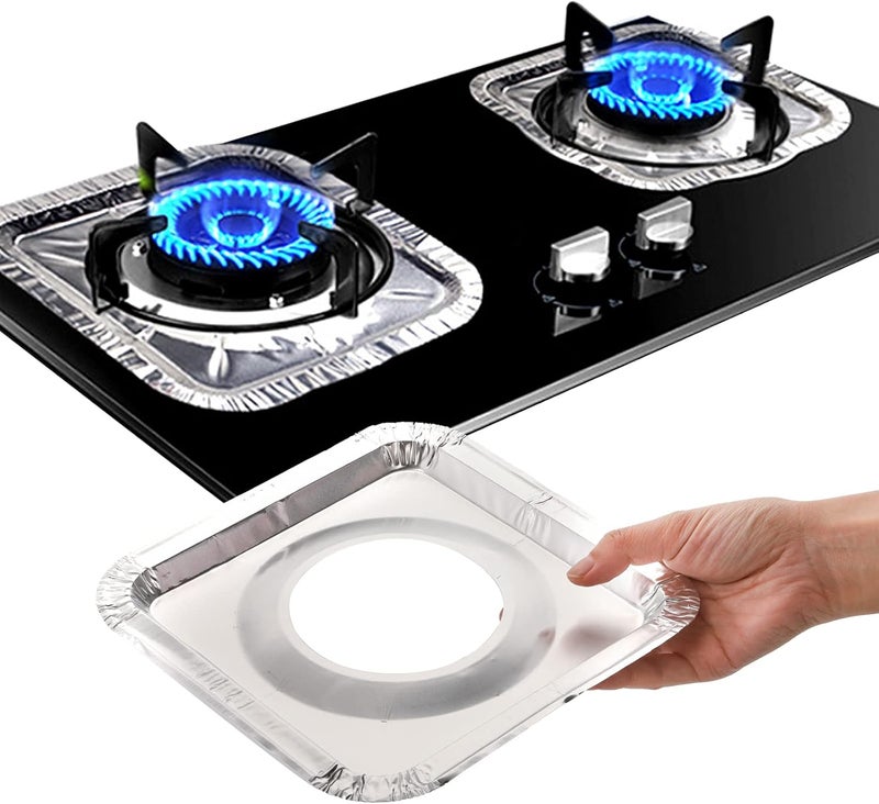 ZEAYEA 100 Pack Aluminum Foil Stove Burner Covers, 8.5" Square Disposable Gas Burner Liner, Gas Range Protector Bibs for keep Gas Range Clean - Image 4