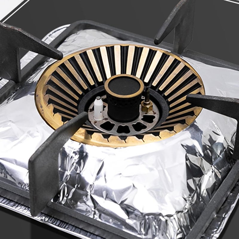 ZEAYEA 100 Pack Aluminum Foil Stove Burner Covers, 8.5" Square Disposable Gas Burner Liner, Gas Range Protector Bibs for keep Gas Range Clean - Image 5