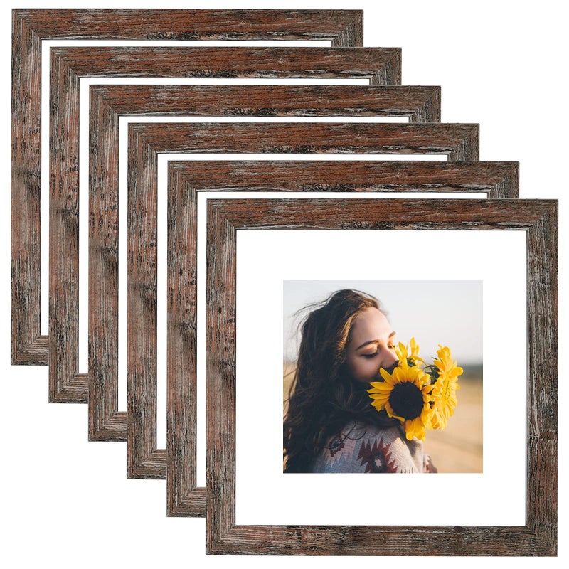 VMUZEDER 12x12 Picture Frame Rustic Brown Wood Set of 6Display Square Pictures 8x8 with Mat or 12x12 Without MatMulti Photo Frames Collage for Wall  Gallery Wall Frame Set