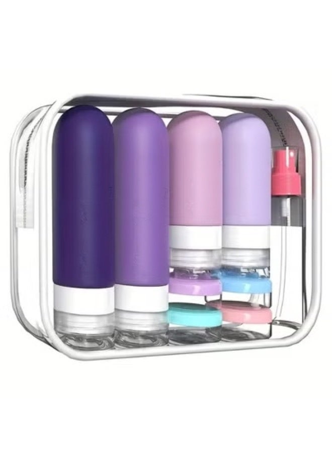 KHAJUL 18-Piece Leak Proof Silicone Travel Bottles Set, TSA Approved Refillable Toiletry Containers for Shampoo Lotion, Purple, Portable Toiletry Kit for Family Holiday Travel Essentials with Storage Bag - Image 1
