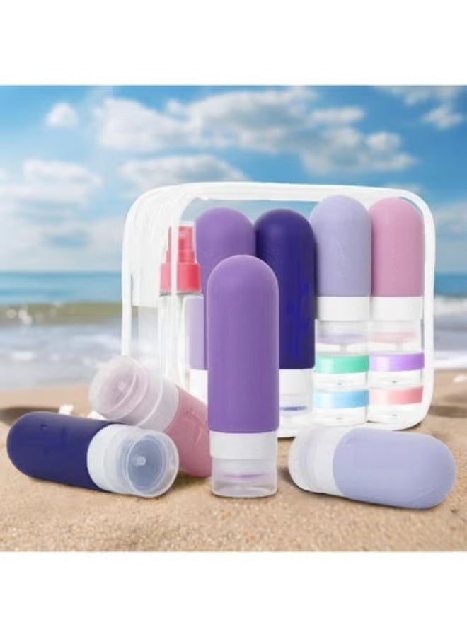 KHAJUL 18-Piece Leak Proof Silicone Travel Bottles Set, TSA Approved Refillable Toiletry Containers for Shampoo Lotion, Purple, Portable Toiletry Kit for Family Holiday Travel Essentials with Storage Bag - Image 2