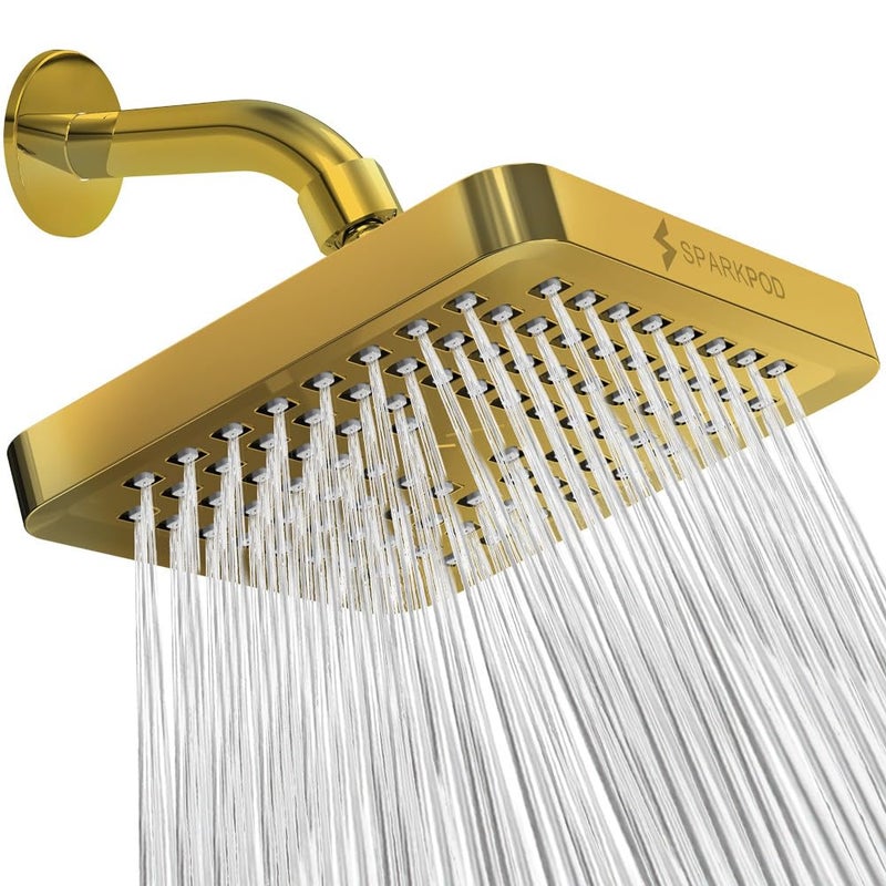 SparkPod Shower Head High Pressure Rain Premium Quality Luxury Design Easy Clean Adjustable Replacement for Your Bathroom Shower Heads Egyptian Gold 6 Inch Square - Image 2