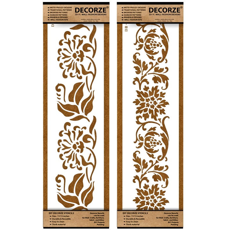 DECORZE Border Stencils for DIY Home Decor | Floral, Pattern & Wall Border Stencils for Painting Furniture & Art Projects DB -75-76 - Image 5