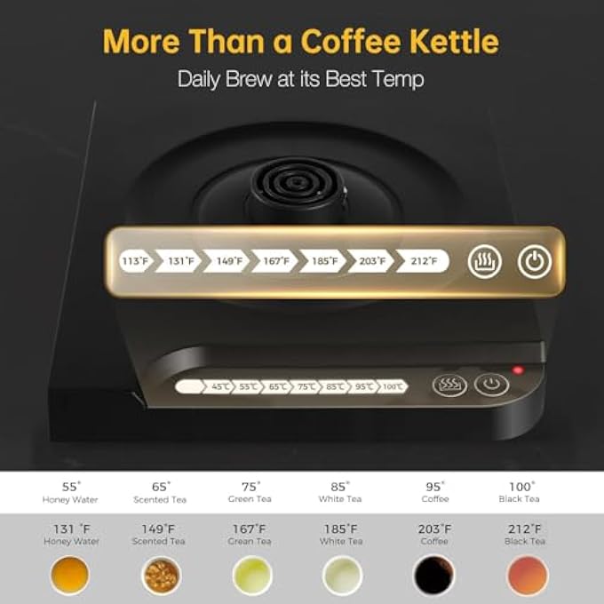 AMINAC Electric Kettle  Water Heater 1000W Fast Heating Gooseneck Kettle 304 Stainless Steel 1L Capacity Auto Shut Off For PourOver CoffeeTea Black - Image 5
