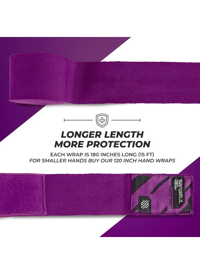 Sanabul  - Elastic Professional 180 inch Handwraps for Boxing Kickboxing Muay Thai MMA (Purple, 180 inch) - Image 1