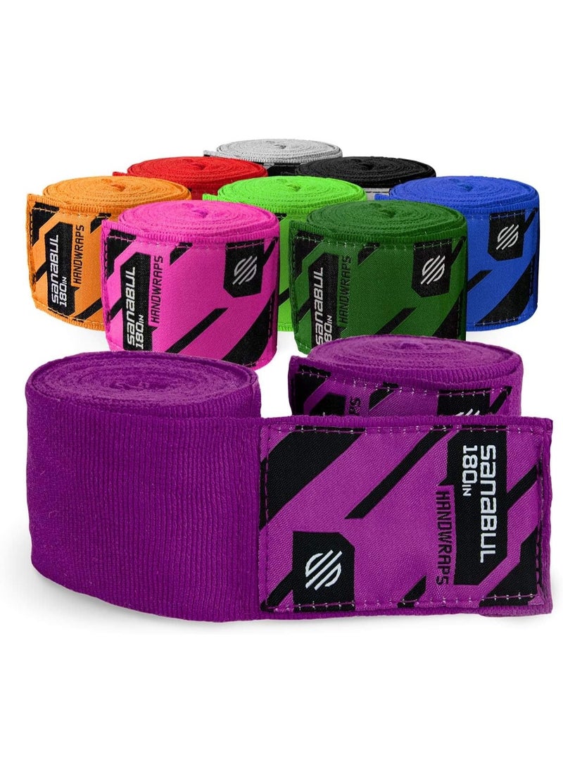 Sanabul  - Elastic Professional 180 inch Handwraps for Boxing Kickboxing Muay Thai MMA (Purple, 180 inch) - Image 1