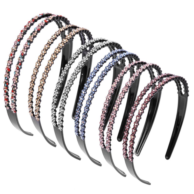Cutewing Plastic Rhinestone Headbands for Women Girls,6PCS Sparkly Crystal Headband Non Slip Tooth Hair Bands Rhinestone Hair Hoop,Comfortable Daily Prom Party Head Accessories - Image 1