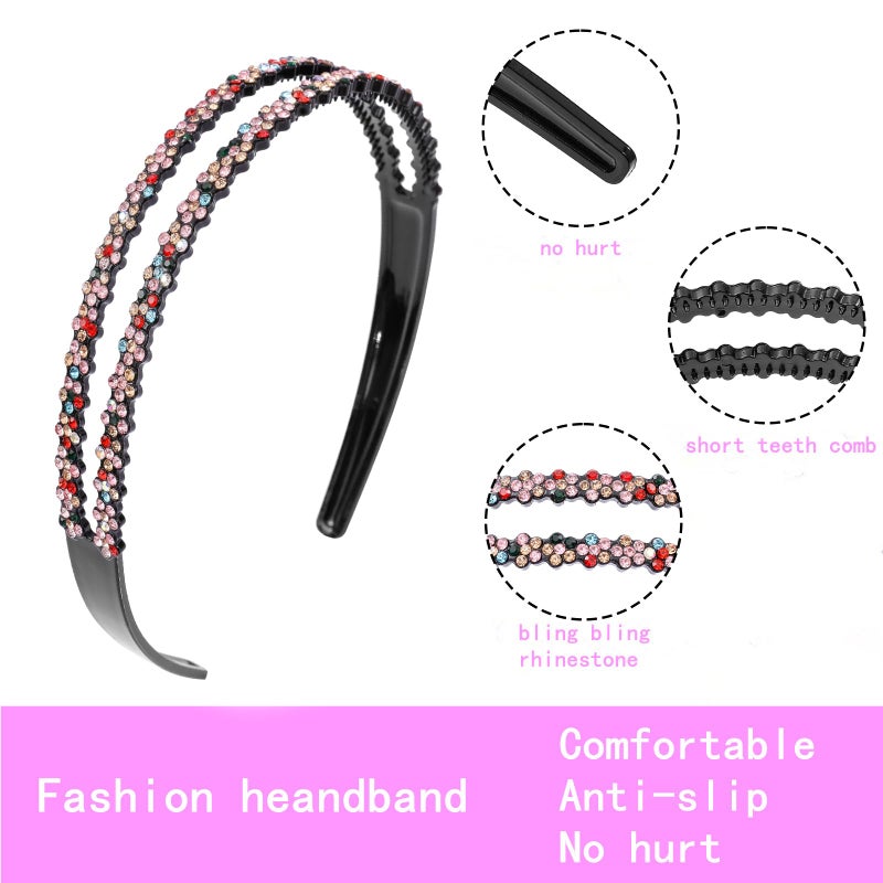 Cutewing Plastic Rhinestone Headbands for Women Girls,6PCS Sparkly Crystal Headband Non Slip Tooth Hair Bands Rhinestone Hair Hoop,Comfortable Daily Prom Party Head Accessories - Image 3