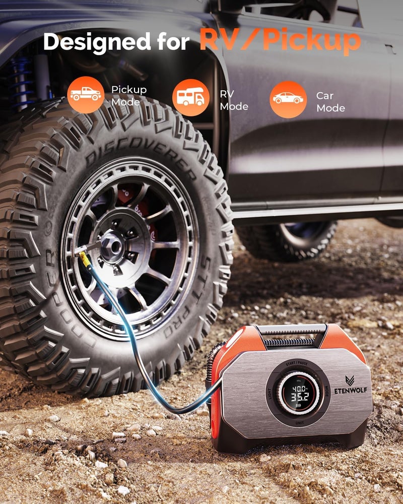 ETENWOLF Lasuki Tire Inflator Portable Air Compressor - 150PSI, Fast Inflation, LCD Display, Cordless Operation - Image 3