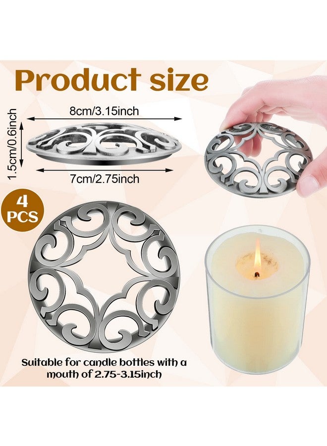 Shellwei 4 Pcs Candle Toppers Jar Candle Cover Scented Candle Toppers to Burn Evenly Large Jar Candle Shades Jar Candle Sleeve Jar Candle Accessories Jar Candle Lid Gifts for Candle Lover, Silver - Image 2