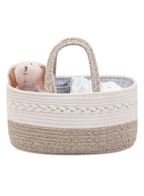Baby Diaper Caddy Organizer, Portable Cotton Rope Woven diaper Caddy-Nursery Storage, Newborn Shower Gift Tote bag