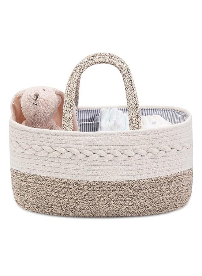 لو.بيبي.في  Baby Diaper Caddy Organizer, Portable Cotton Rope Woven diaper Caddy-Nursery Storage, Newborn Shower Gift Tote bag  - Image 1