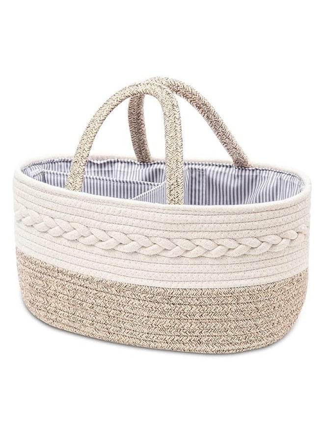 لو.بيبي.في  Baby Diaper Caddy Organizer, Portable Cotton Rope Woven diaper Caddy-Nursery Storage, Newborn Shower Gift Tote bag  - Image 2
