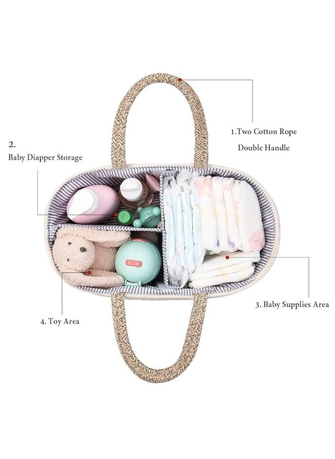 لو.بيبي.في  Baby Diaper Caddy Organizer, Portable Cotton Rope Woven diaper Caddy-Nursery Storage, Newborn Shower Gift Tote bag  - Image 4