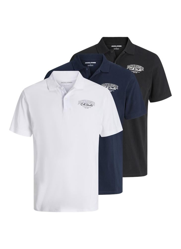 JACK & JONES 3 Pack Of Graphic Polo  - Image 1