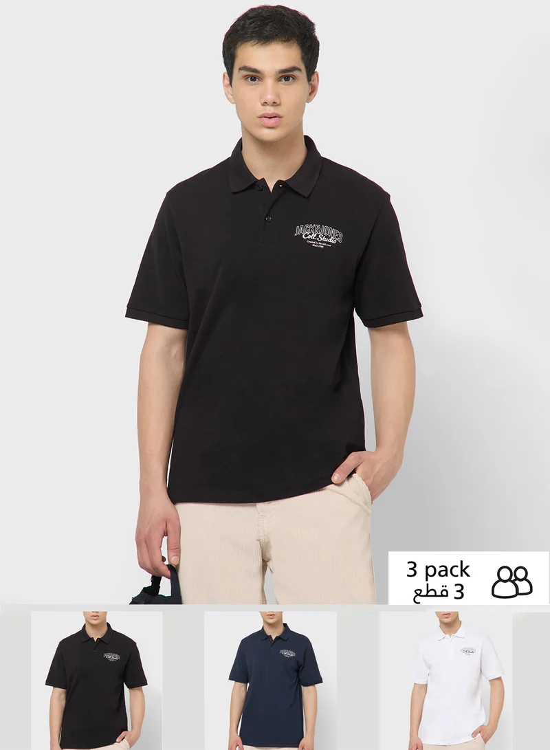 JACK & JONES 3 Pack Of Graphic Polo