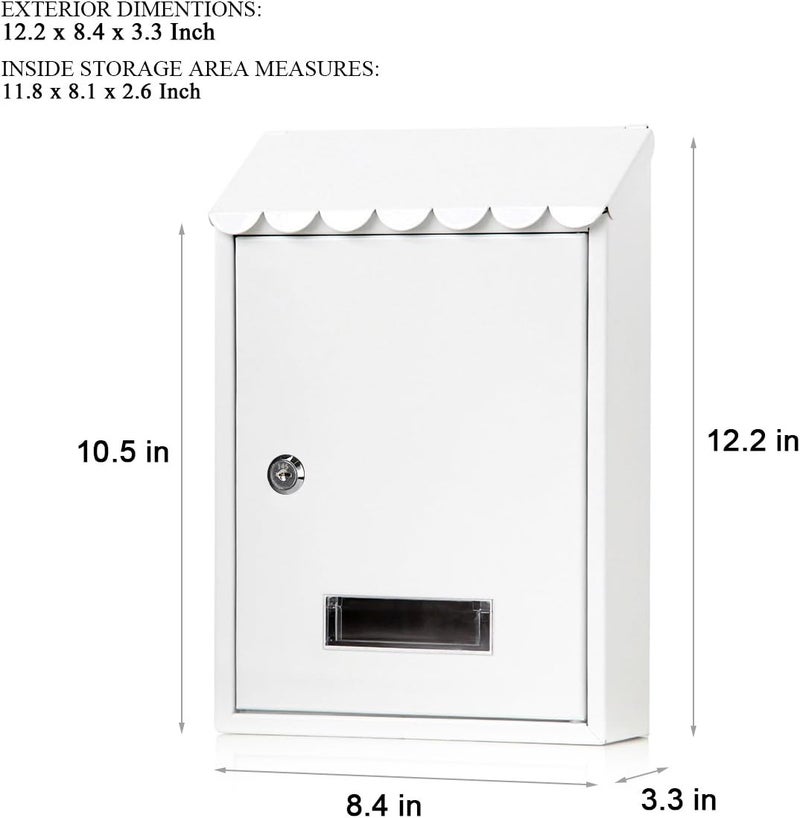 Jssmst Mailboxes Wall Mount with Key Lock – Small Mail Boxes Horizontal, 12.2 x 8.3 x 3.05 Inch, White New - Image 4