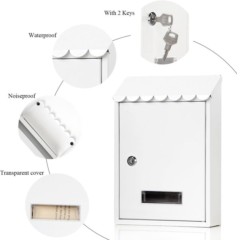 Jssmst Mailboxes Wall Mount with Key Lock – Small Mail Boxes Horizontal, 12.2 x 8.3 x 3.05 Inch, White New - Image 5