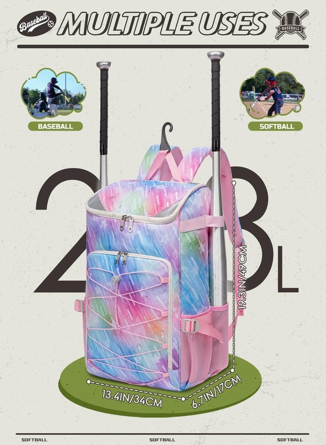 FOKDUVB Baseball Softball Equipment Bag Backpack for Kids Boys Girls Ages 8-12 10-12 12-14 Large Youth Bat Bag with Ventilated Shoe Compartment Baseball Softball Stuff Supplies (Blue/Pink, Star) - Image 5