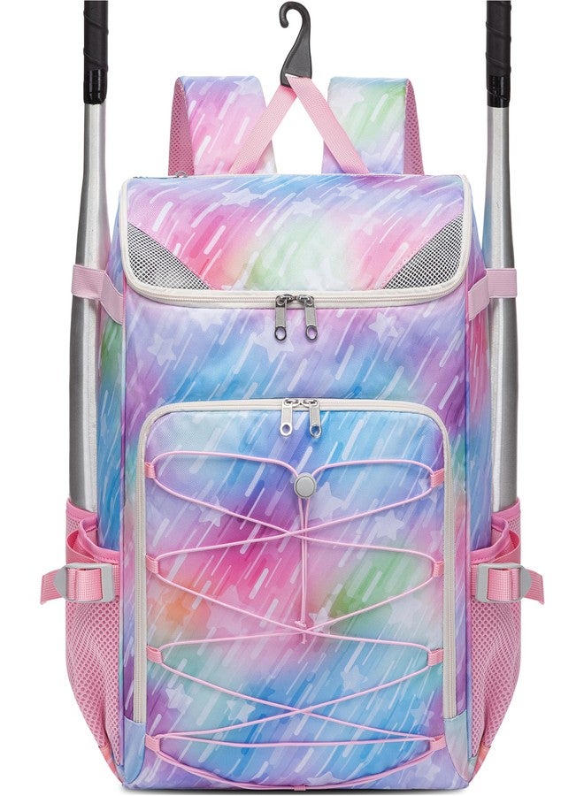 FOKDUVB Baseball Softball Equipment Bag Backpack for Kids Boys Girls Ages 8-12 10-12 12-14 Large Youth Bat Bag with Ventilated Shoe Compartment Baseball Softball Stuff Supplies (Blue/Pink, Star) - Image 1