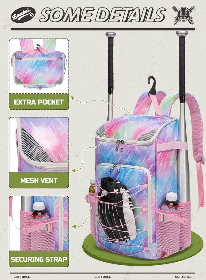 FOKDUVB Baseball Softball Equipment Bag Backpack for Kids Boys Girls Ages 8-12 10-12 12-14 Large Youth Bat Bag with Ventilated Shoe Compartment Baseball Softball Stuff Supplies (Blue/Pink, Star) - Image 3