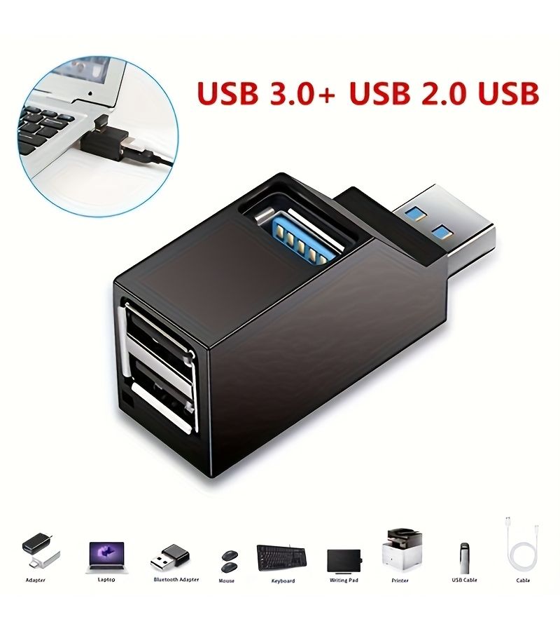 3 منافذ USB صافرة أسود - Image 1