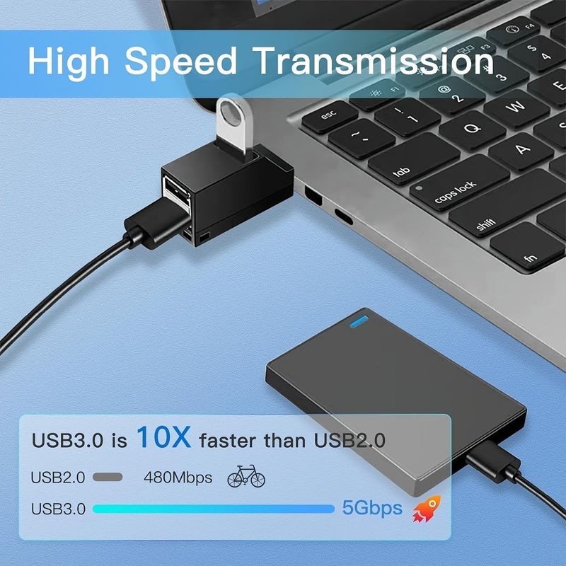 3 منافذ USB صافرة أسود - Image 4