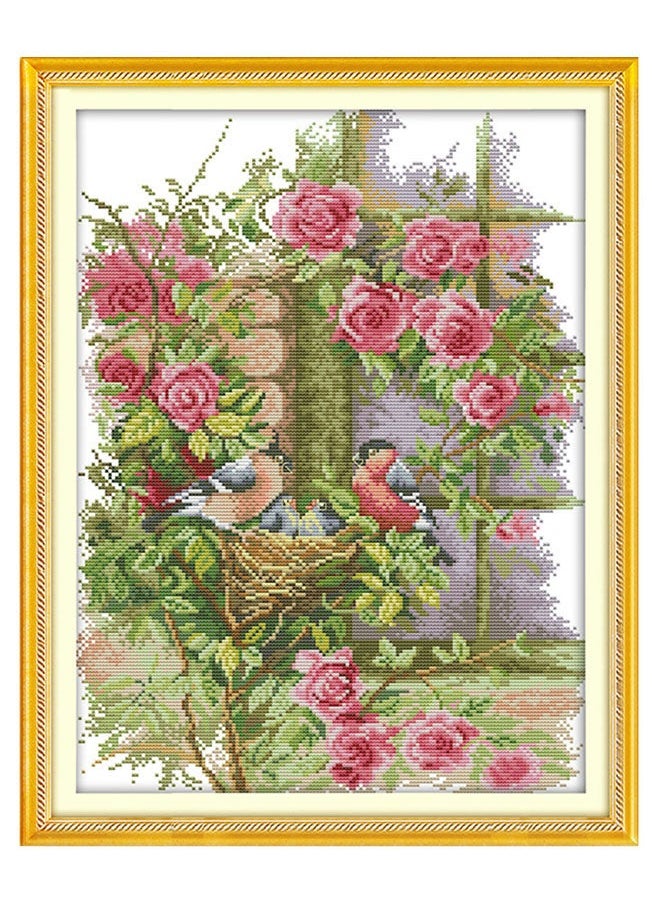NIBEMINENT Birds' Family Pattern DIY Handmade Cross Stitch Kits Multicolour 37 x 47centimeter 
