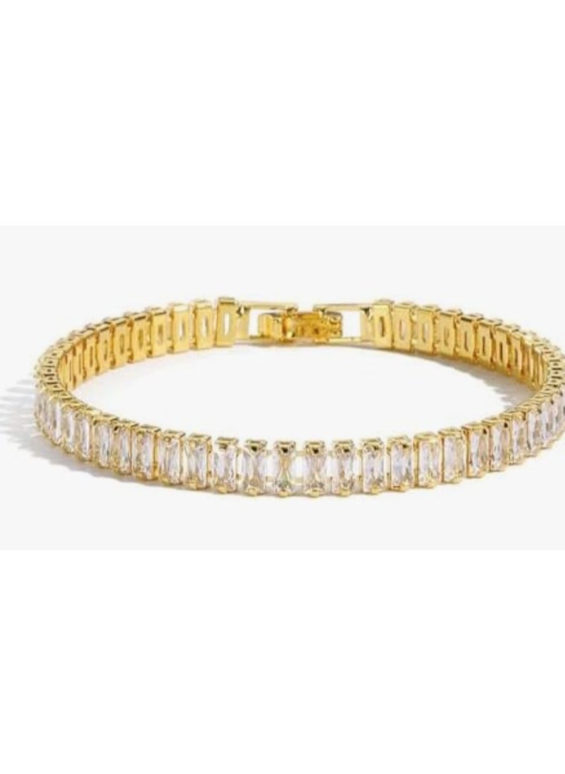 Luxuria Classic Women's Tennis Bracelet 18K Gold Plated 5mm High Carbon Diamond Matching Cubic Zirconia  - Image 1