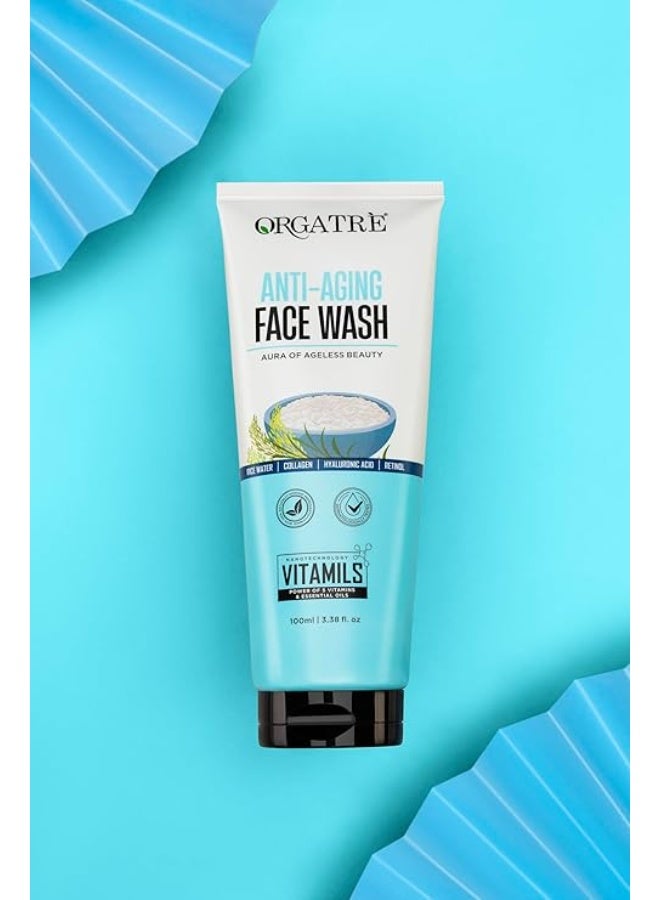 Orgatre Anti-Aging Face Wash for Men & Women | With Rice Water, Collagen, Hyaluronic Acid & Retinol | Gentle Cleanser for Wrinkles, Fine Lines, Hydration & Youthful Glow | 100 ml (Pack of 2) - Image 2