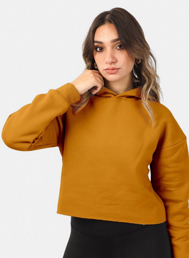 SHECHICK Shechick Unfinished Mustarad Cropped Hoodie - Image 1