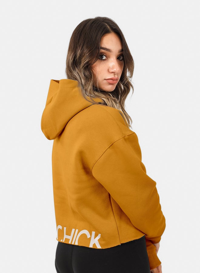 SHECHICK Shechick Unfinished Mustarad Cropped Hoodie - Image 3