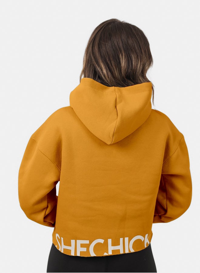SHECHICK Shechick Unfinished Mustarad Cropped Hoodie - Image 2