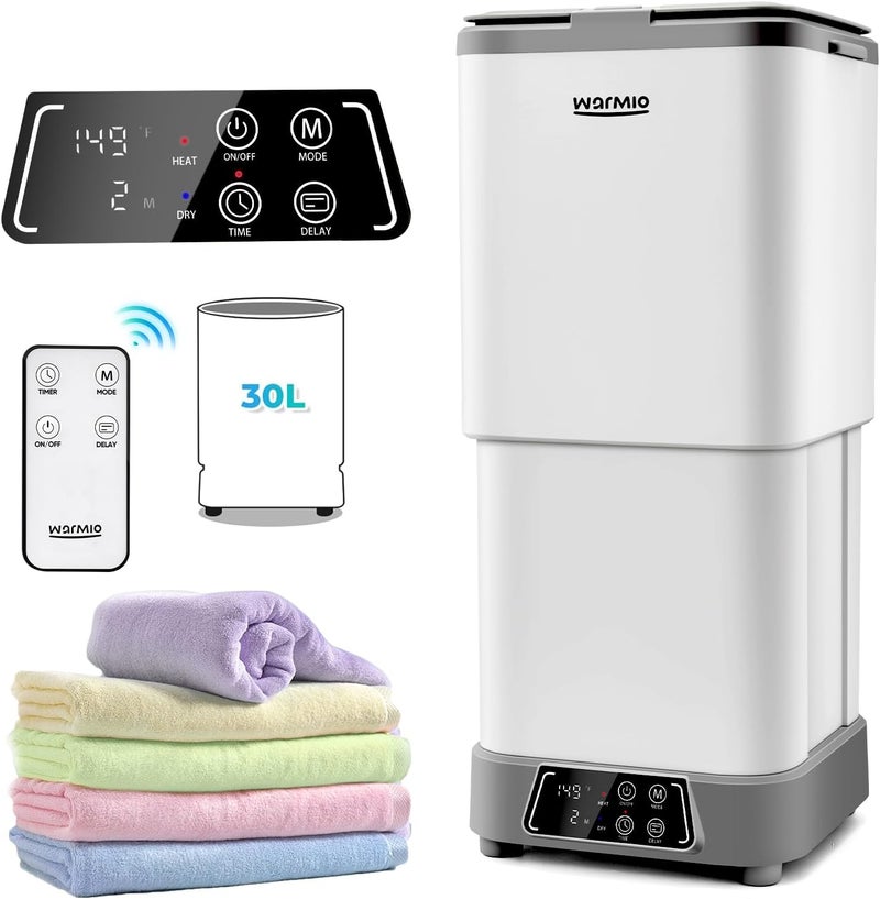 Warmio 30L Towel Warmer,Large Luxury Towel Warmers, Hot Towel Warmer with Dryer, Adujustable Heating Time Setting, Fragrance Disc,12h Delay Time,Towel Warmers for Bathroom, Spa Home(White-Pewter) - Image 1