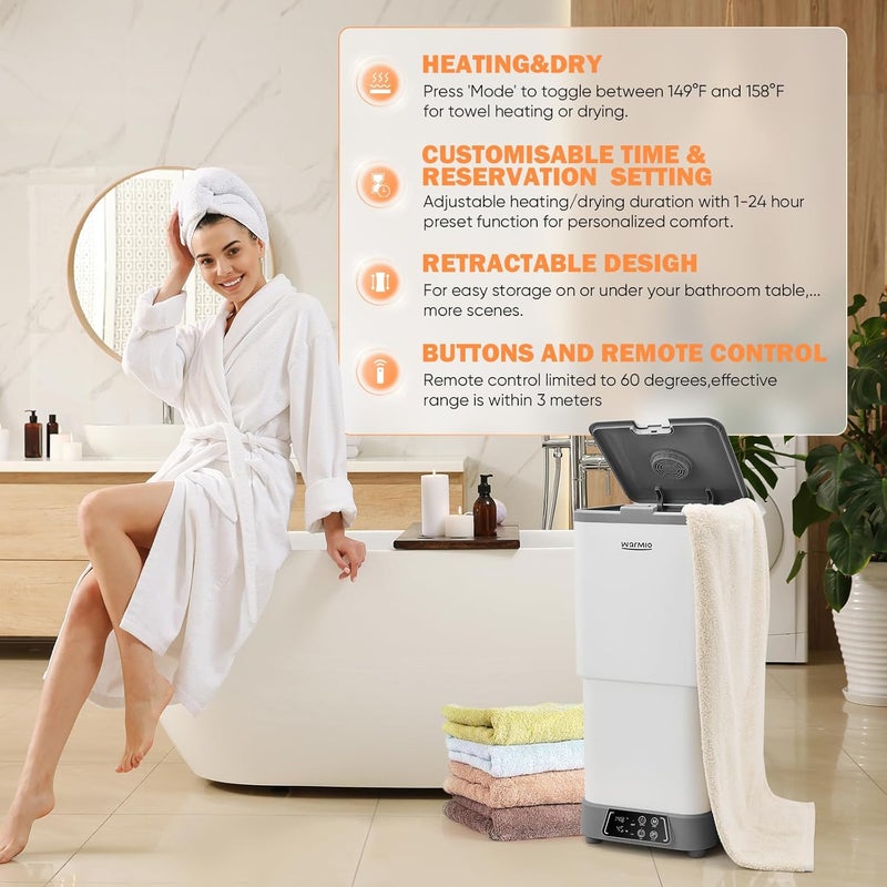 Warmio 30L Towel Warmer,Large Luxury Towel Warmers, Hot Towel Warmer with Dryer, Adujustable Heating Time Setting, Fragrance Disc,12h Delay Time,Towel Warmers for Bathroom, Spa Home(White-Pewter) - Image 2
