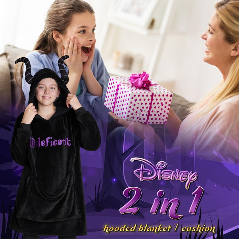 Disney Disney Stitch Blanket Hoodie Kids Teenagers - 2 in 1 Oversized Fleece Hoodie Baby Yoda - Stitch Gifts (US  Alpha  One Size  Regular  Black Maleficent) - Image 3