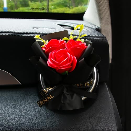 Ratgoo Unique Car Vent Clip Air Freshener Aesthetic Floral Soap Rose Bouquet Diffuser Decor Reusable Essential Oil Aroma Pad Cute Car Accessories Gift for Women Style B - Image 1