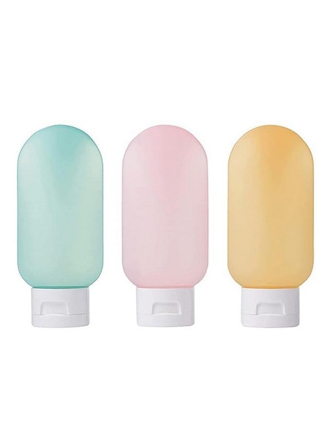 SHARK WAVE Travel Toiletry Bottles Set, 60ml Refillable Squeeze Containers, 3 Pack, Blue-Pink-Yellow - Image 1