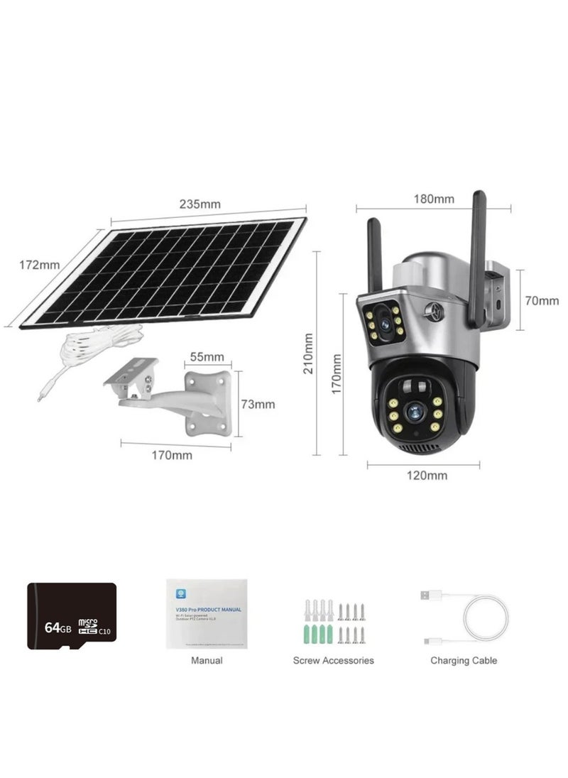 4K 8MP Solar Camera 4G Sim PTZ Cameras Outdoor Dual Lens IP Camara Solar Panel CCTV Security Built in Battery PIR Cam (With 64GB SD Card)