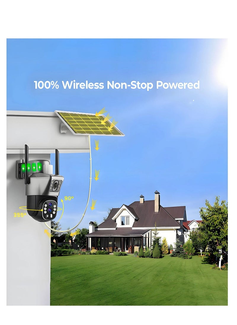 4K 8MP Solar Camera 4G Sim PTZ Cameras Outdoor Dual Lens IP Camara Solar Panel CCTV Security Built in Battery PIR Cam (With 64GB SD Card)
