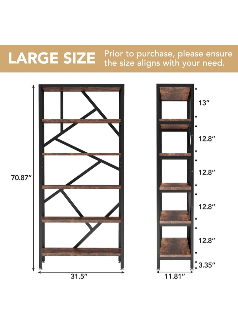 هومونير خزانة كتب قائمة بذاتها بارتفاع 71 بوصة مع أرفف عرض مفتوحة للكتب والديكور وتخزين المكتب المنزلي - Image 5