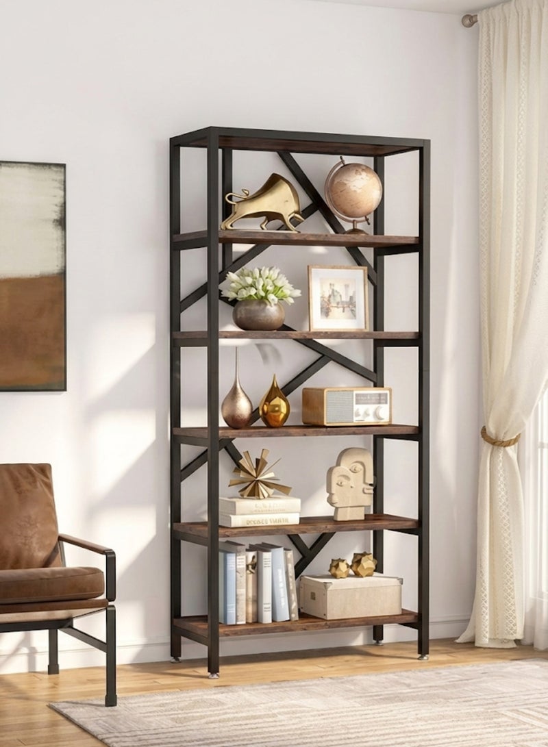 هومونير خزانة كتب قائمة بذاتها بارتفاع 71 بوصة مع أرفف عرض مفتوحة للكتب والديكور وتخزين المكتب المنزلي - Image 1